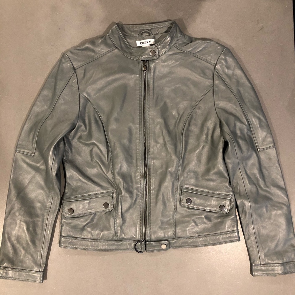 DKNY Gray Leather Jacket